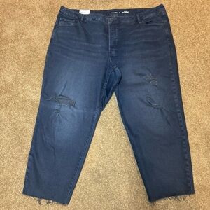 Old Navy Jeans Plus Size 24 dark blue distressed leg holes and raw hem